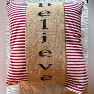 Storehouse down filled  Red and Tan 'Believe' Holiday Pillow with Zip off Cover